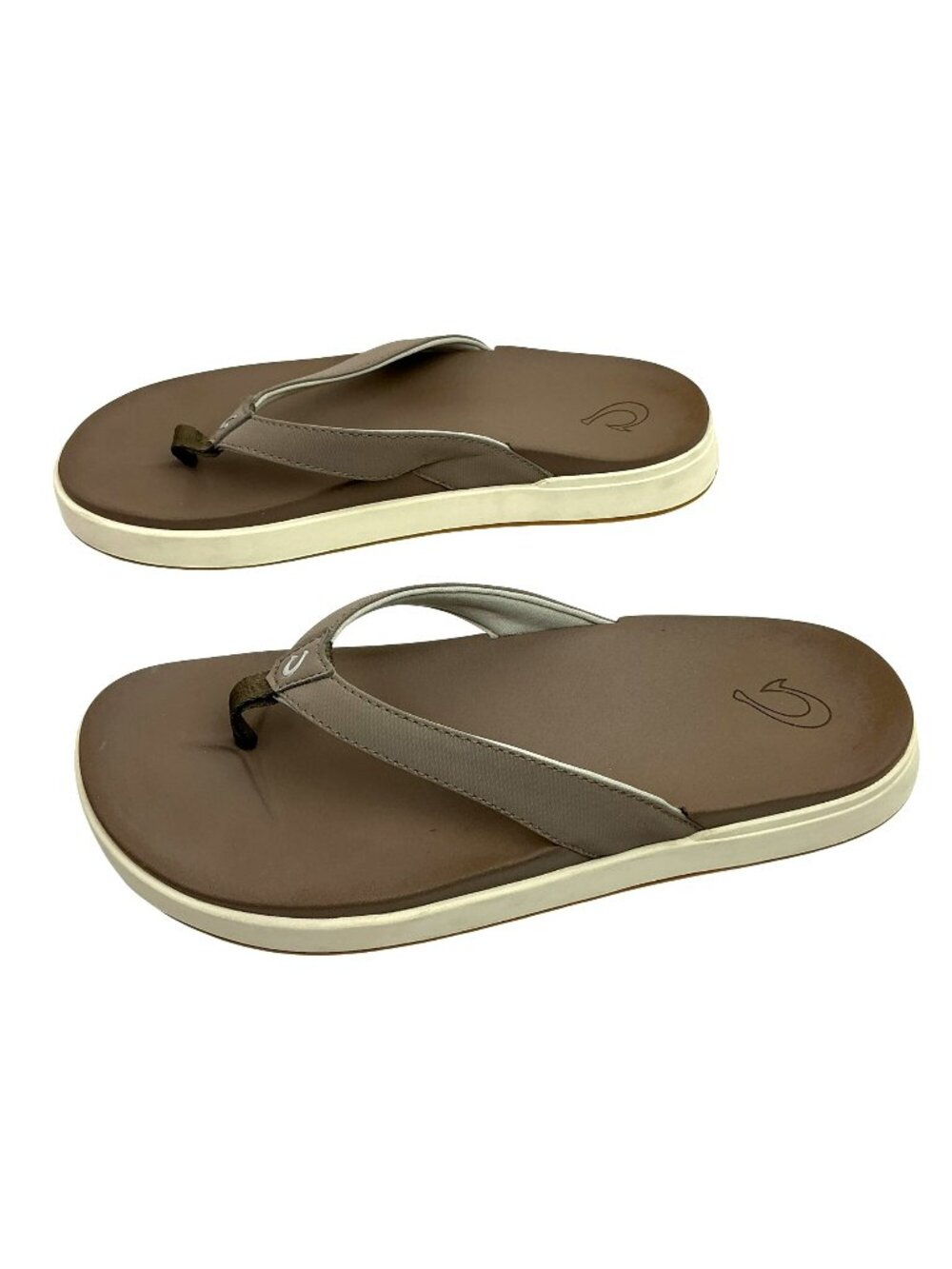 New Olukai Nu’ A Pi’ O Leather Platform Flip-Flop Thong Sandals Womens 8 Taupe